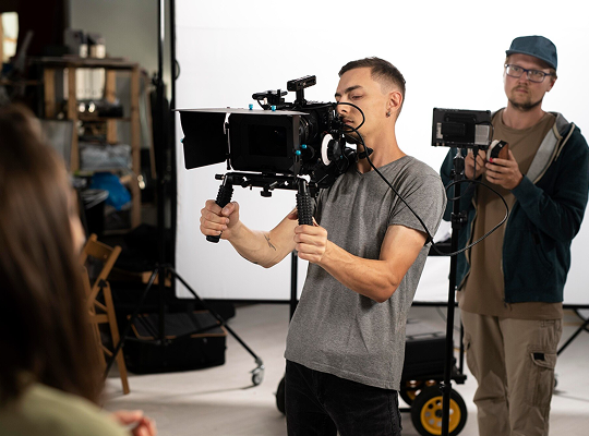 dos personas en una sesión de fotos